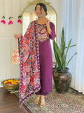 Amazing Purple Thread Embroidered Chanderi Festive Wear Pant Suit - Zeel Clothing