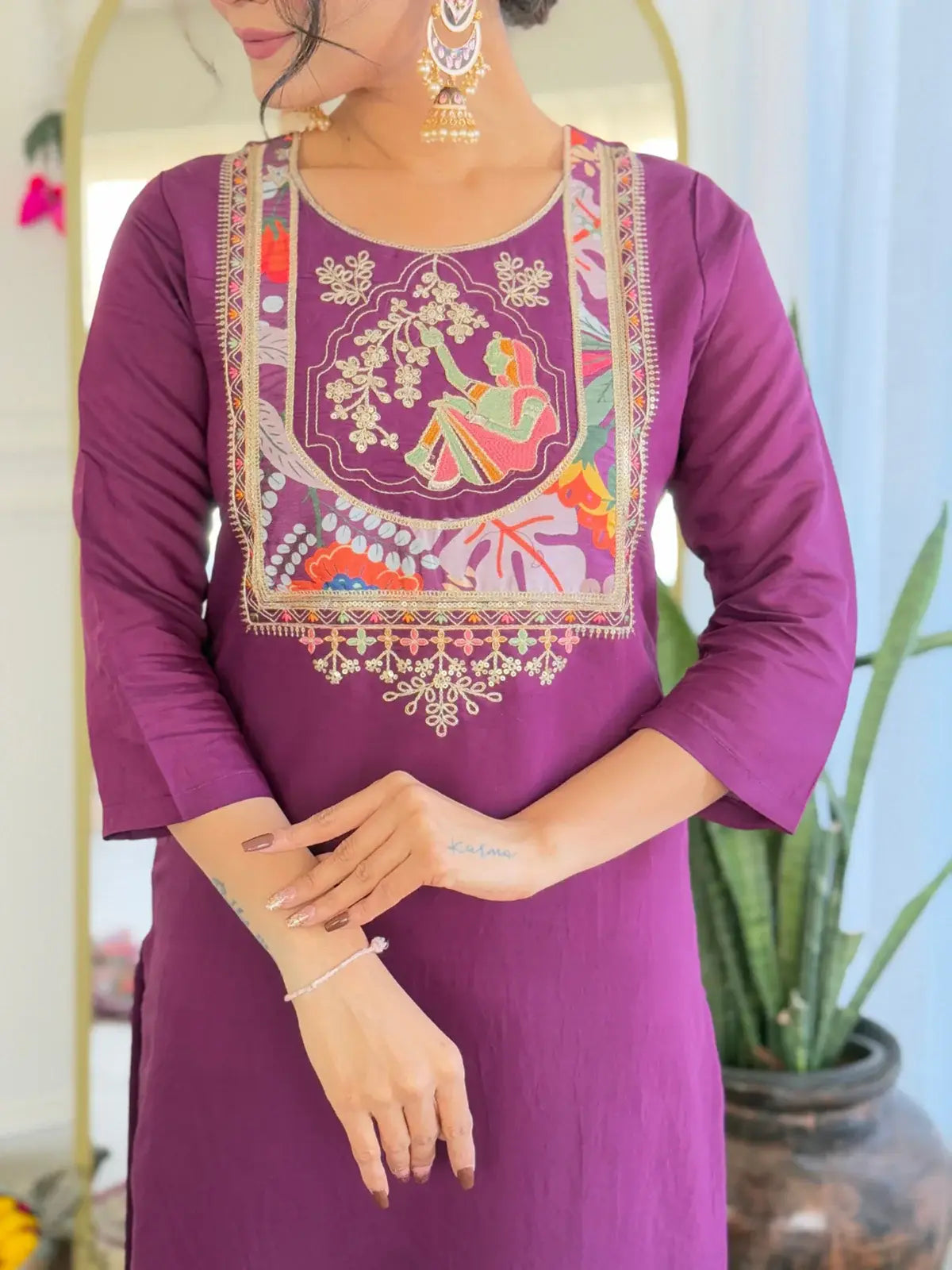 Amazing Purple Thread Embroidered Chanderi Festive Wear Pant Suit - Zeel Clothing