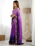 Amazing Purple Thread Embroidered Georgette Casual Wear Saree - Zeel Clothing