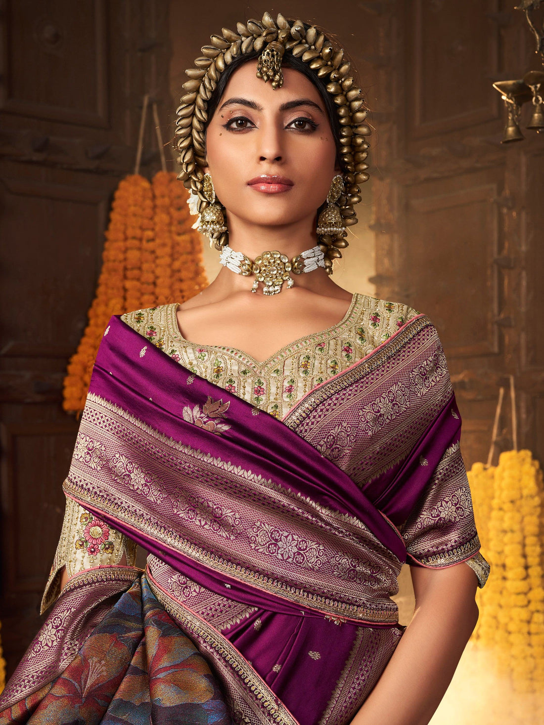 Amazing Purple Zari Weaving Silk Festive Wear Saree With Blouse - Zeel Clothing