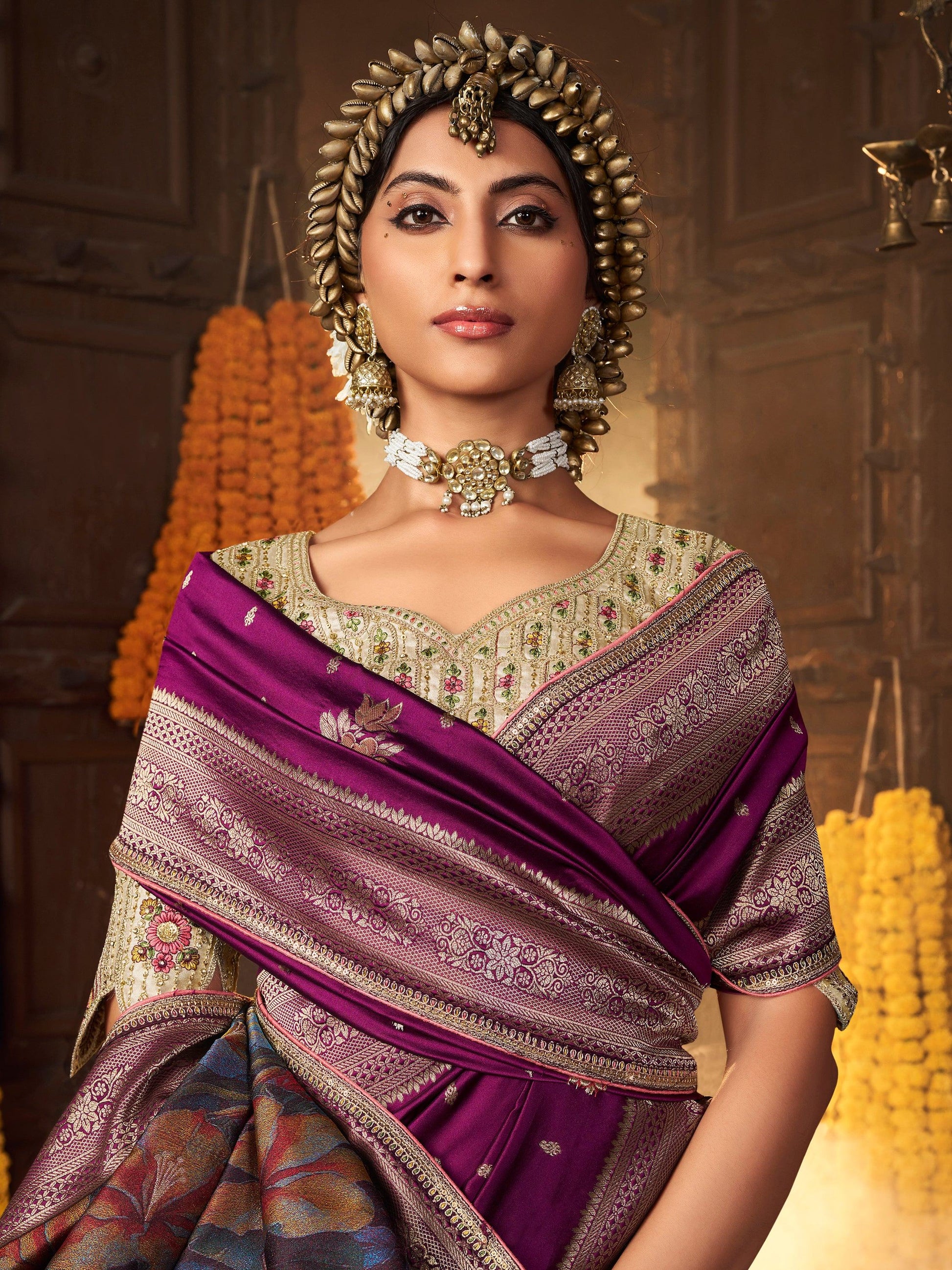 Amazing Purple Zari Weaving Silk Festive Wear Saree With Blouse - Zeel Clothing