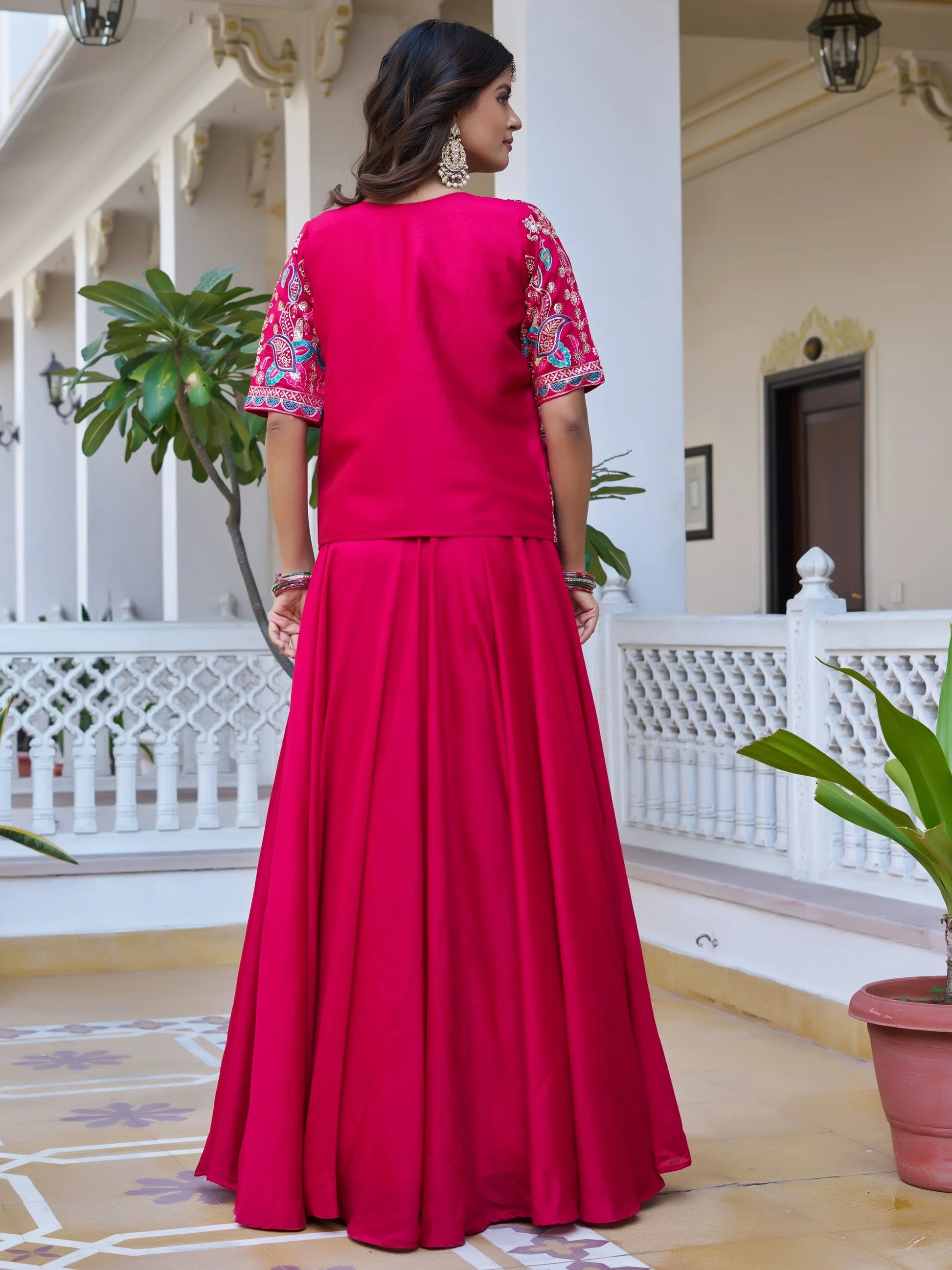 Amazing Rani Pink Embroidered Silk Function Wear Lehenga Choli With Jacket