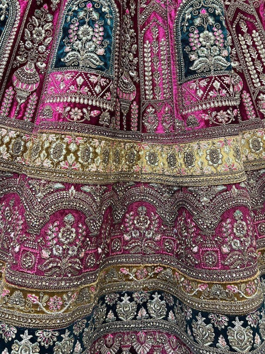 Amazing Rani Pink Multi-Thread Work Velvet Bridal Lehenga Choli - Zeel Clothing