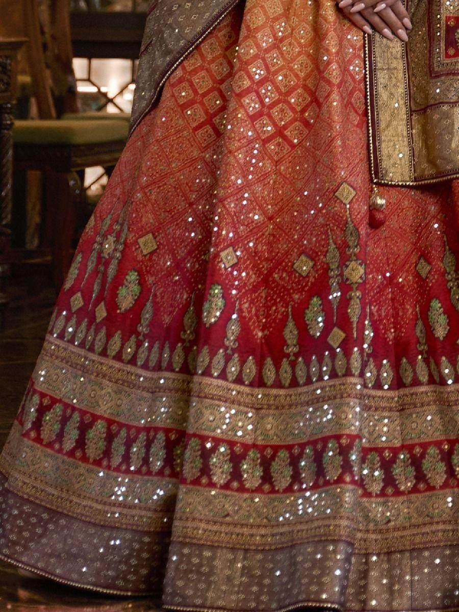 Amazing Red & Yellow Mirror Work Rajwadi Silk Traditional Lehenga Choli - Zeel Clothing