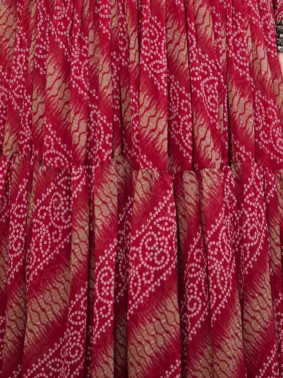 Amazing Red Bandhani Print Georgette Navratri Special Gown - Zeel Clothing
