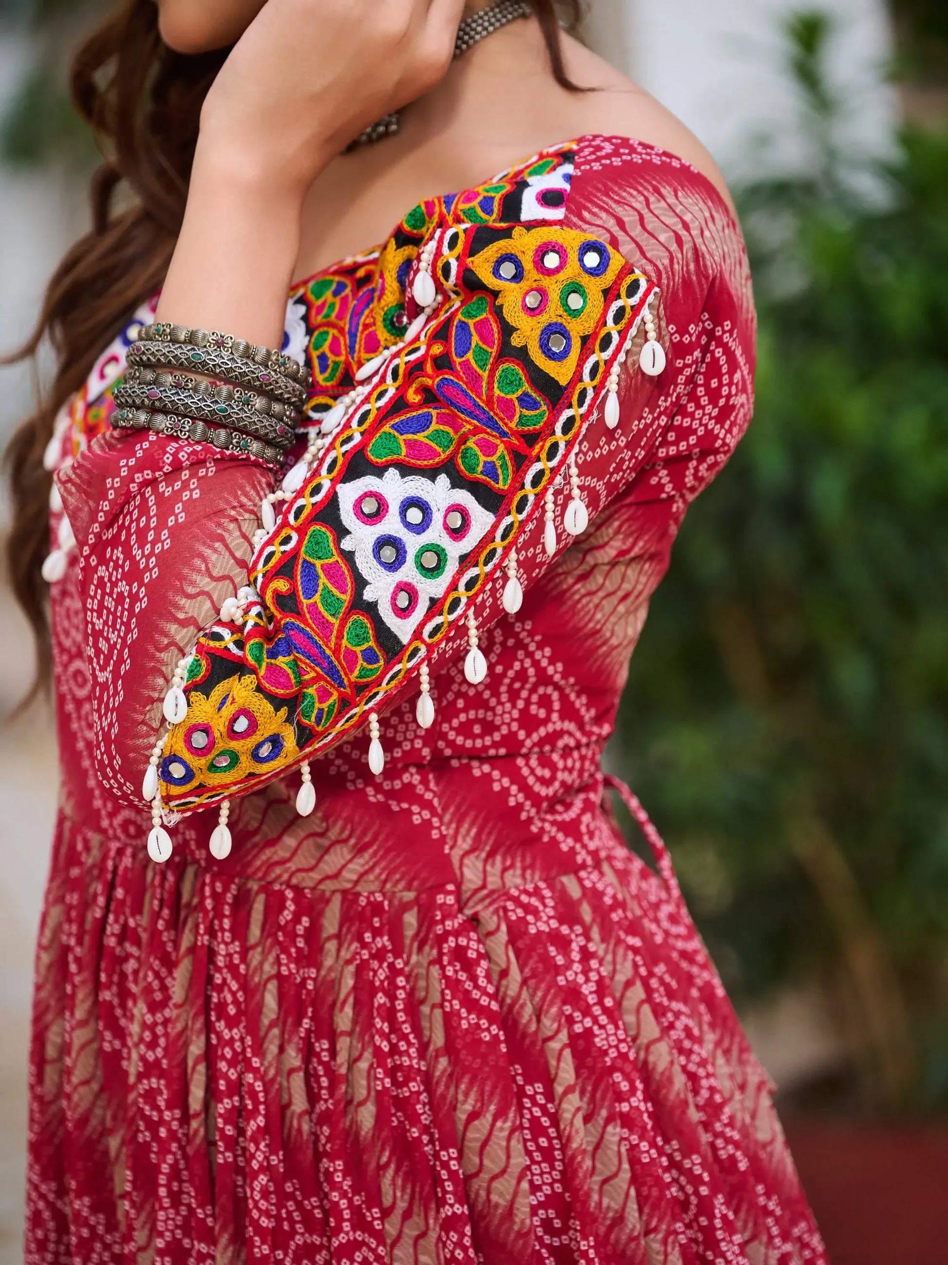Amazing Red Bandhani Print Georgette Navratri Special Gown - Zeel Clothing