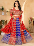 Amazing Red-Blue Sequins Georgette Festive Wear Lehenga Choli With Dupatta - Zeel Clothing