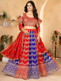 Amazing Red-Blue Sequins Georgette Festive Wear Lehenga Choli With Dupatta - Zeel Clothing