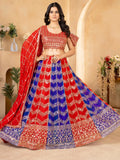 Amazing Red-Blue Sequins Georgette Festive Wear Lehenga Choli With Dupatta - Zeel Clothing