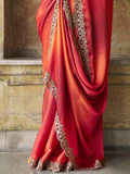 Amazing Red Embroidered Satin Party Wear Saree With Blouse - Zeel Clothing