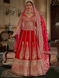 Amazing Red Floral Embroidered Silk Bridal Lehenga Choli With Double Dupatta