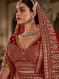 Amazing Red Floral Embroidered Silk Bridal Lehenga Choli With Double Dupatta
