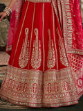 Amazing Red Floral Embroidered Silk Bridal Lehenga Choli With Double Dupatta
