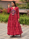 Amazing Red Gamthi Patch Work Georgette Navratri Wear Gown - Zeel Clothing