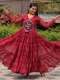 Amazing Red Gamthi Patch Work Georgette Navratri Wear Gown - Zeel Clothing