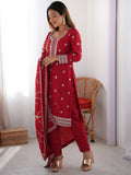 Amazing Red Sequins Chinon Event Wear Pant Suit With Dupatta - Zeel Clothing