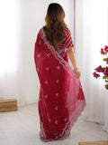Amazing Red Thread Work Organza Wedding Saree With Blouse - Zeel Clothing