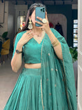 Amazing Sage Green Zari Weaving Chanderi Festival Wear Lehenga Choli - Zeel Clothing