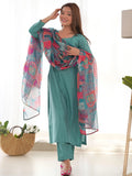 Amazing Sea Green Cotton Festival Wear Straight Kurta With Pant