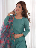 Amazing Sea Green Cotton Festival Wear Straight Kurta With Pant - Zeel Clothing