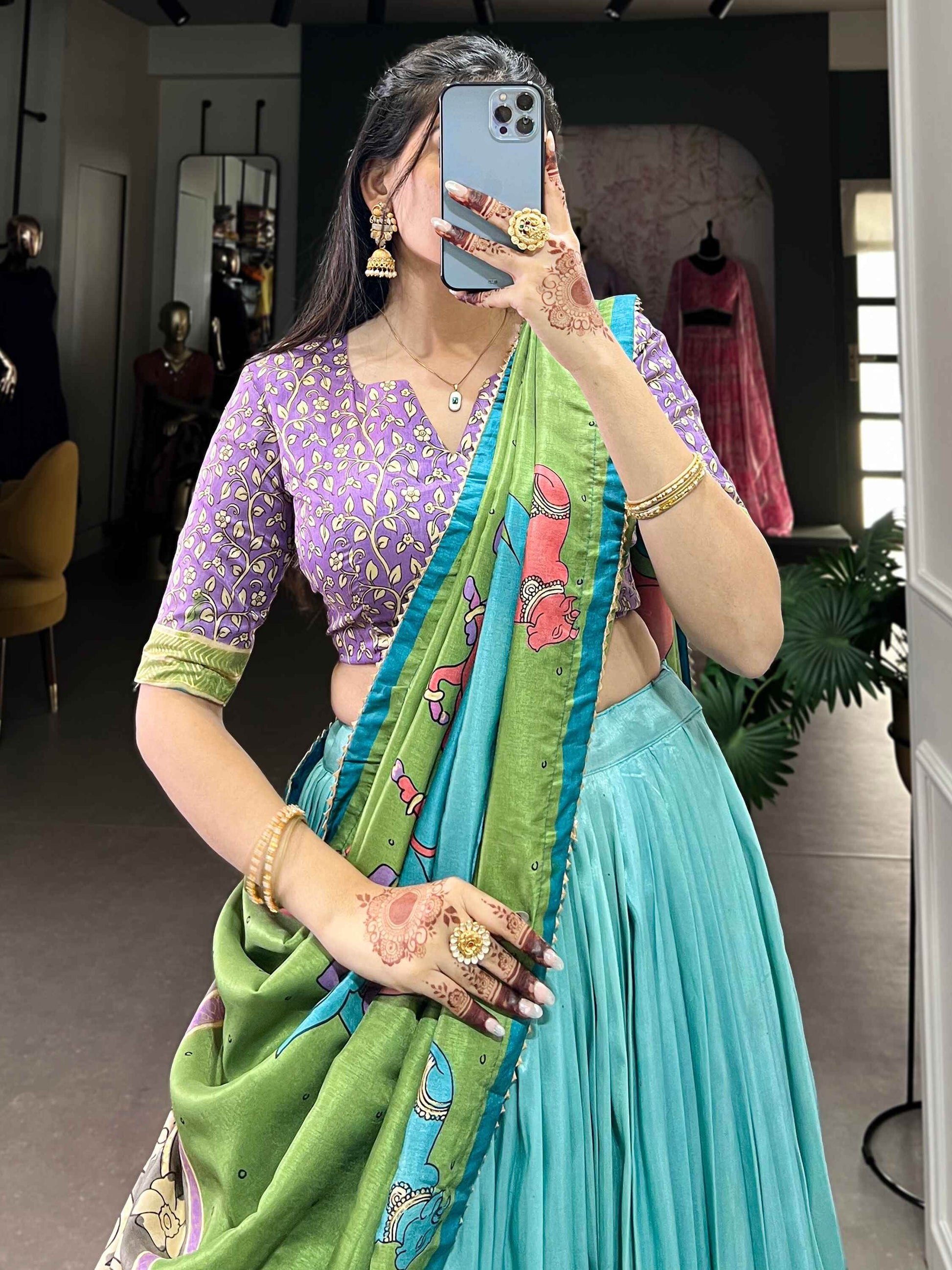 Amazing Sea Green Kalamkari Print Silk Festival Wear Lehenga Choli - Zeel Clothing
