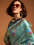 Amazing Sea Green Weaving Satin Event Wear Saree With Blouse - Zeel Clothing