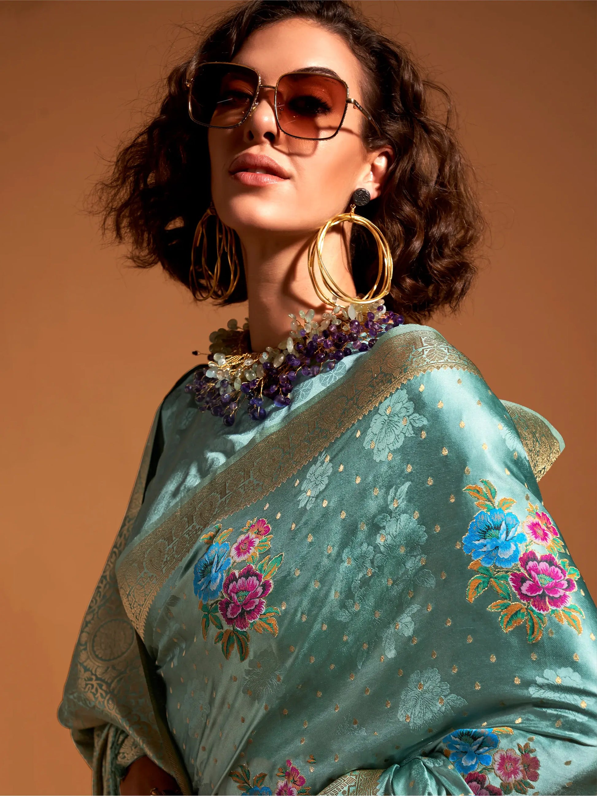 Amazing Sea Green Weaving Satin Event Wear Saree With Blouse - Zeel Clothing
