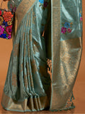 Amazing Sea Green Weaving Satin Event Wear Saree With Blouse - Zeel Clothing