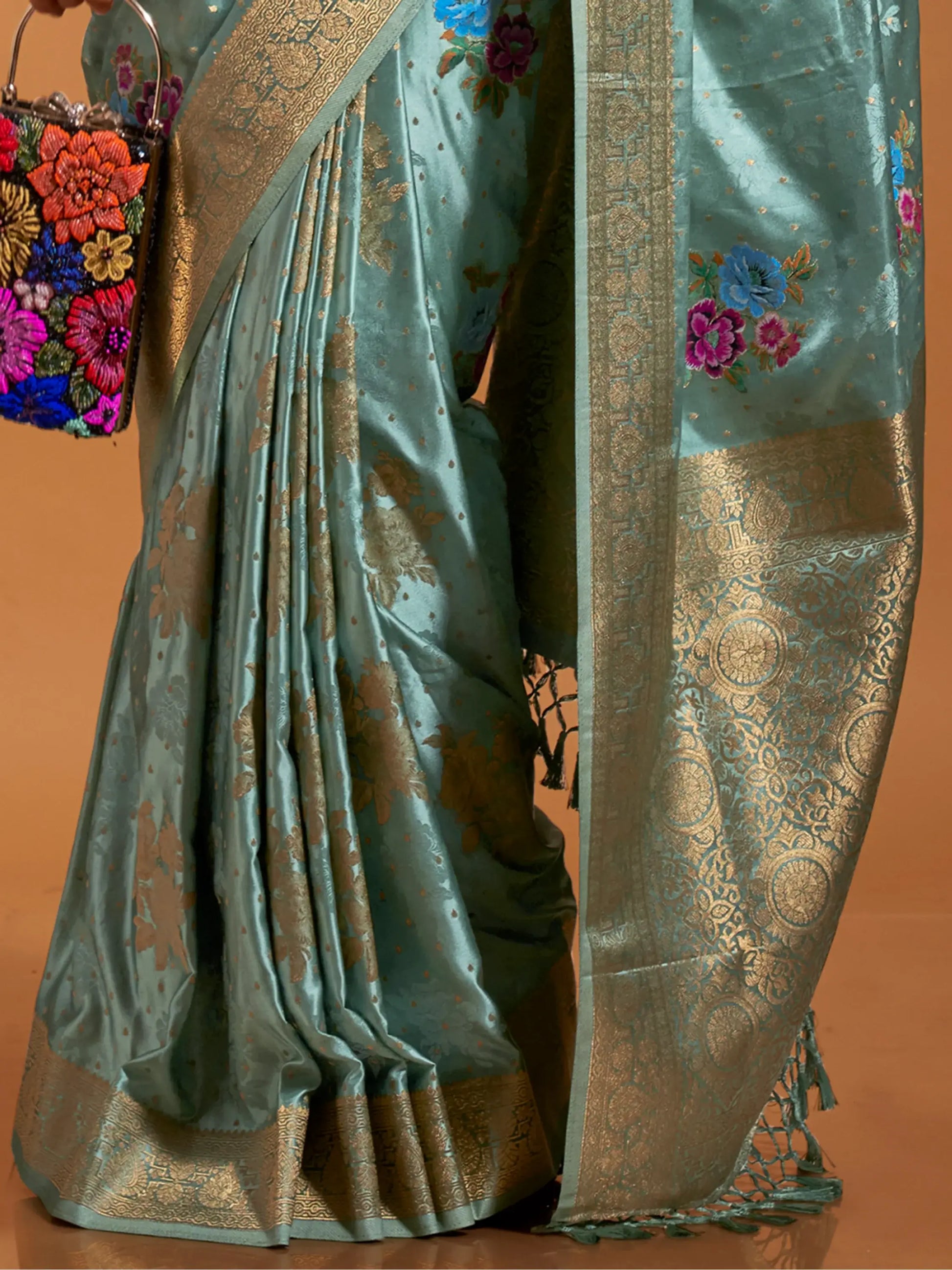 Amazing Sea Green Weaving Satin Event Wear Saree With Blouse - Zeel Clothing