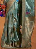 Amazing Sea Green Weaving Satin Event Wear Saree With Blouse - Zeel Clothing