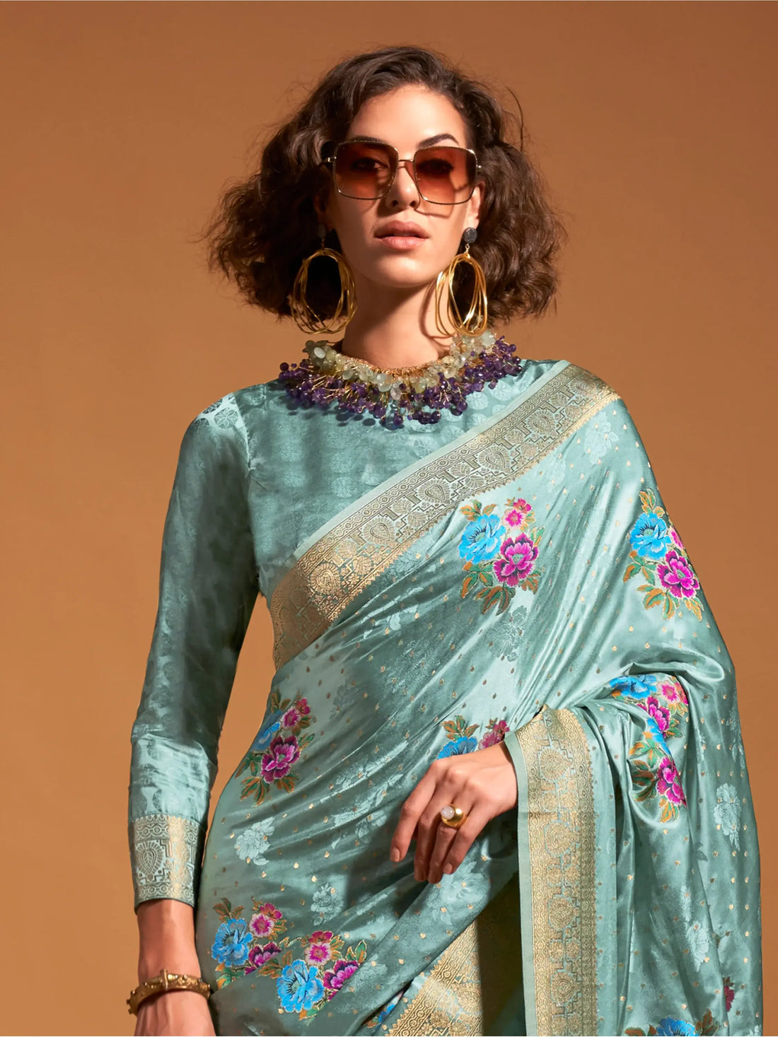 Amazing Sea Green Weaving Satin Event Wear Saree With Blouse - Zeel Clothing