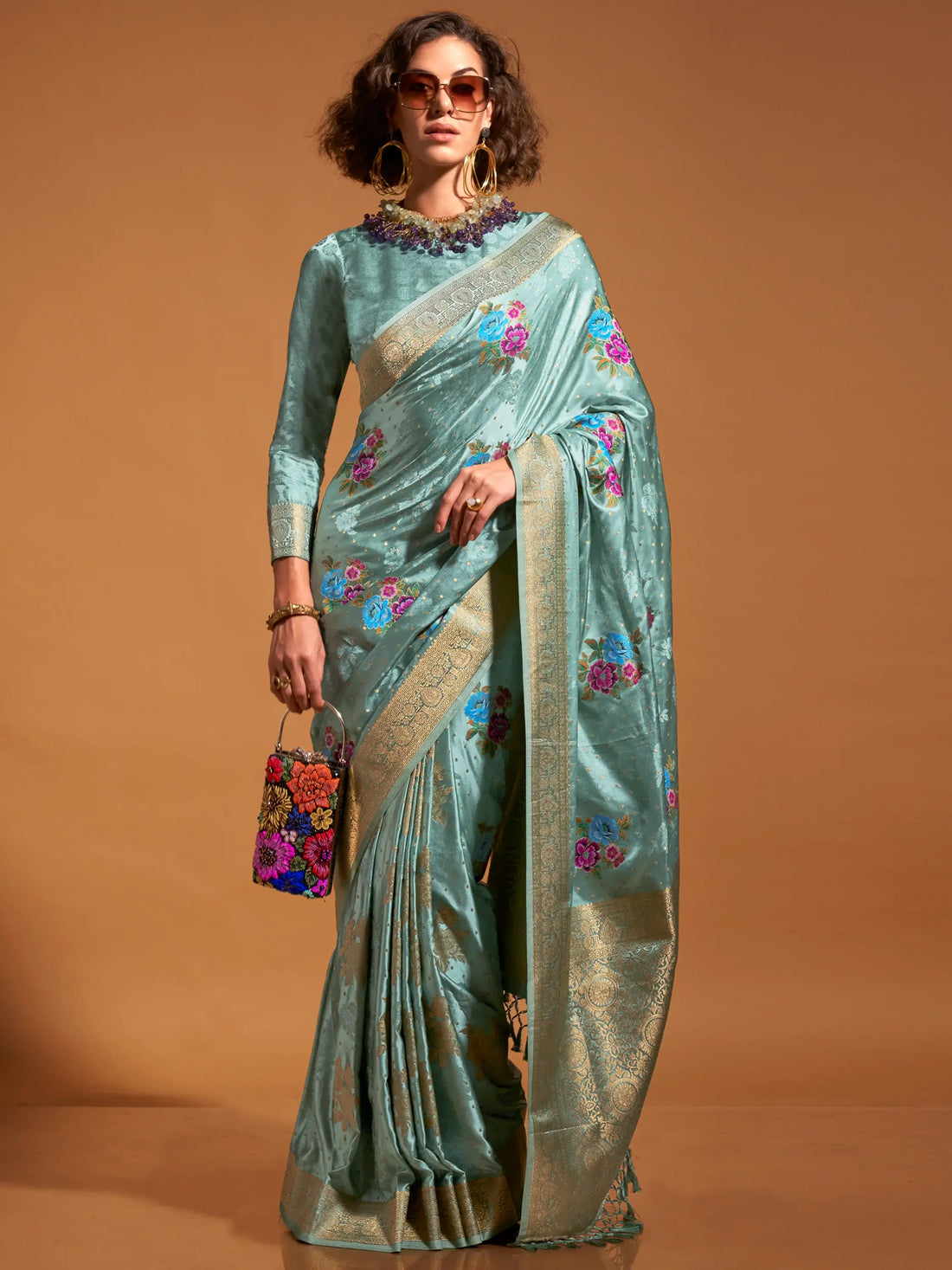 Amazing Sea Green Weaving Satin Event Wear Saree With Blouse - Zeel Clothing