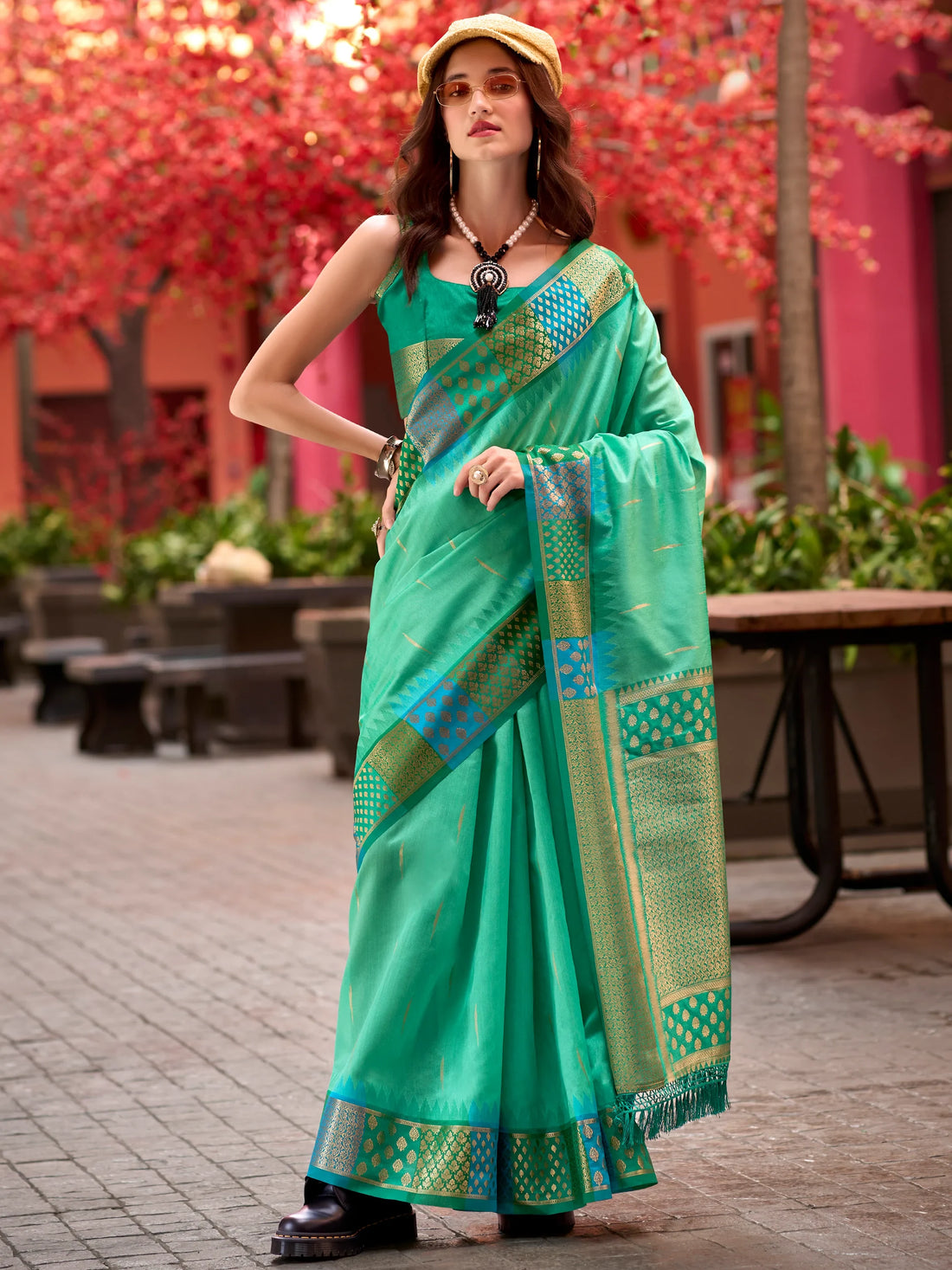 Amazing Sea Green Zari Weaving Banarasi Silk Traditional Saree - Zeel Clothing