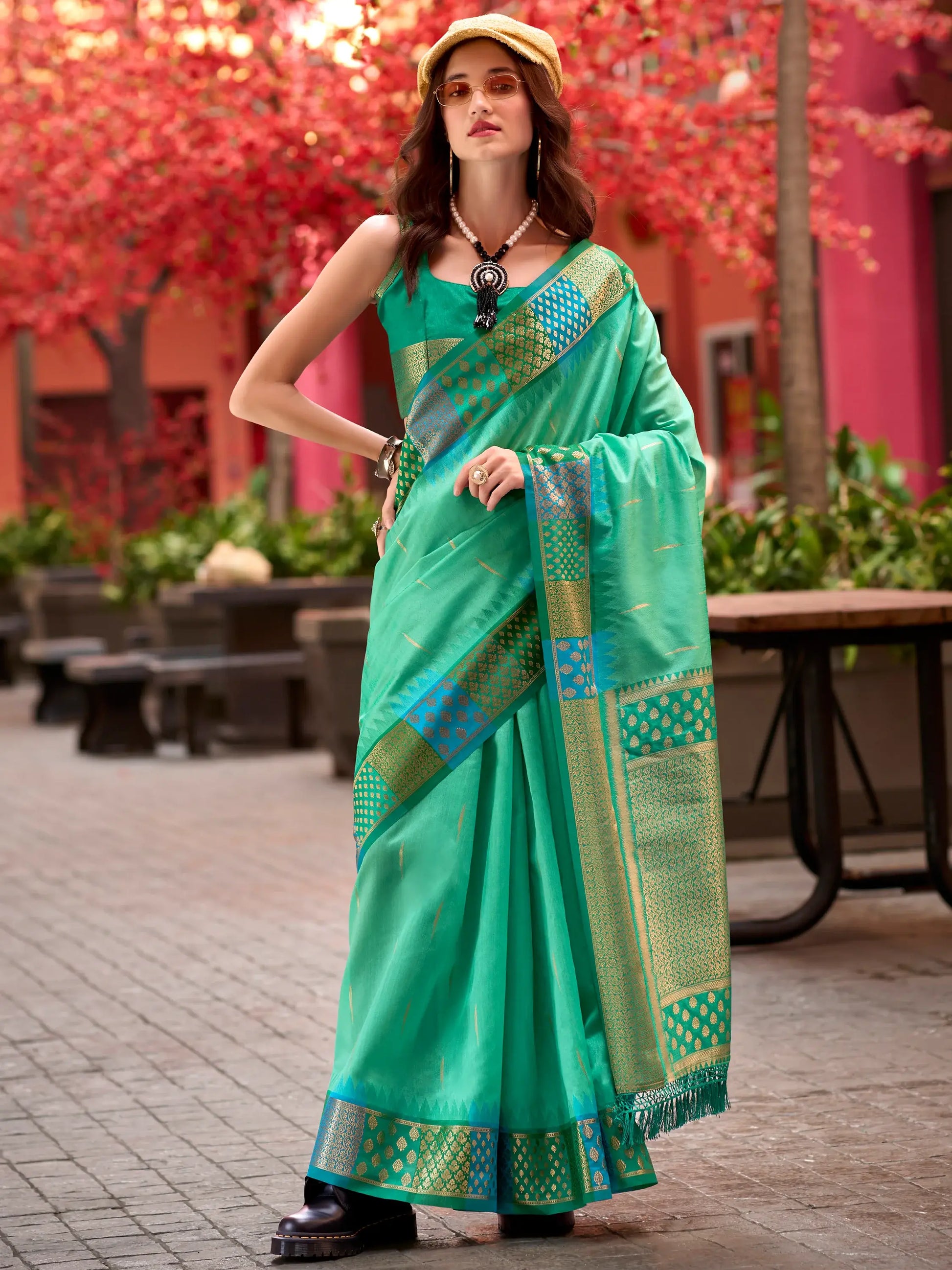 Amazing Sea Green Zari Weaving Banarasi Silk Traditional Saree - Zeel Clothing