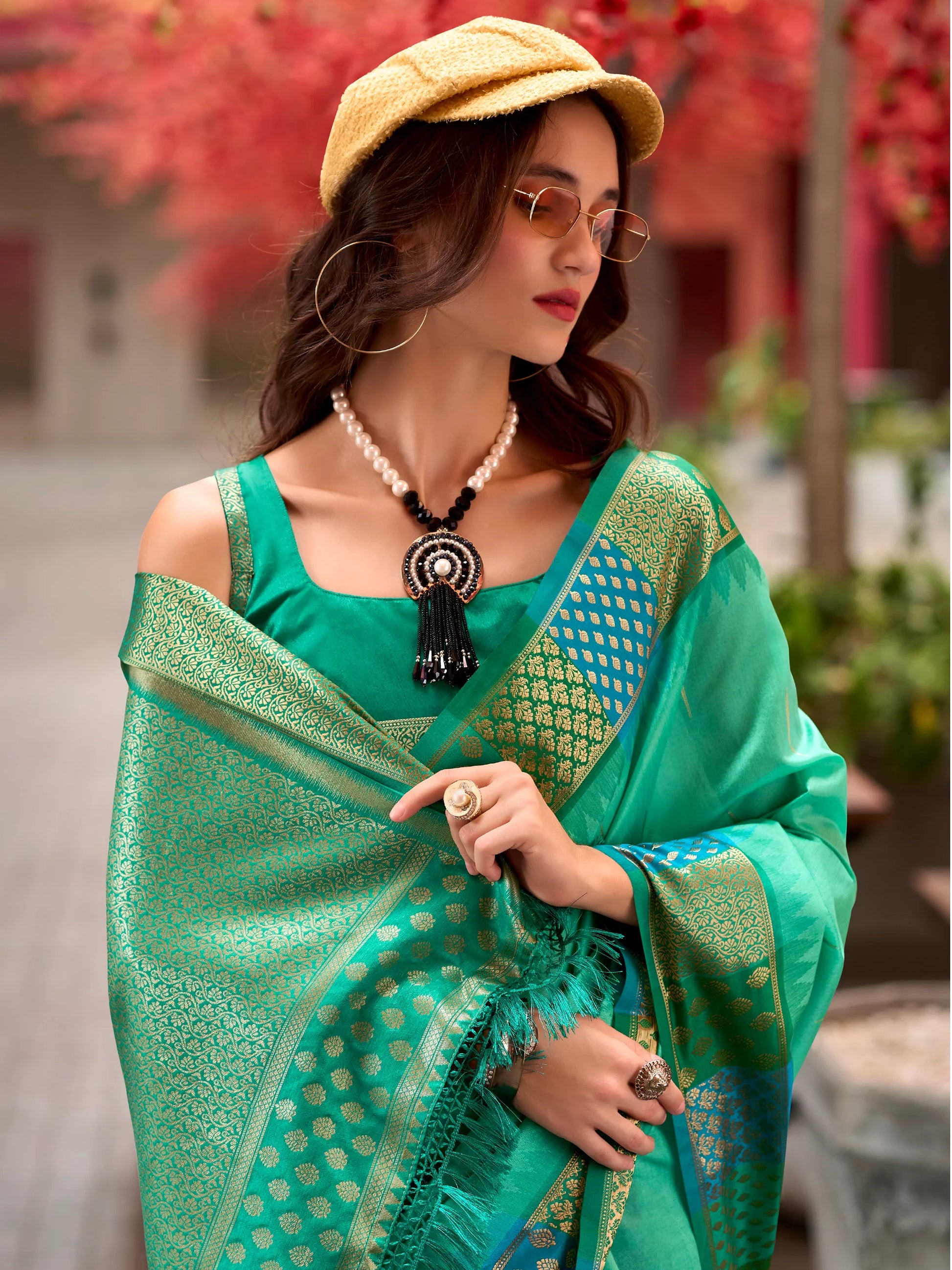 Amazing Sea Green Zari Weaving Banarasi Silk Traditional Saree - Zeel Clothing