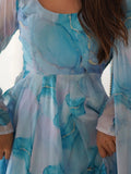 Amazing Sky Blue Marble Print Organza Festive Wear Anarkali Suit - Zeel Clothing