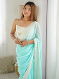 Amazing Sky Blue Stone Work Georgette Event Wear Saree With Blouse - Zeel Clothing