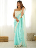 Amazing Sky Blue Stone Work Georgette Event Wear Saree With Blouse - Zeel Clothing