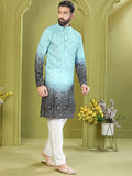 Amazing Sky Blue Thread Embroidery Rayon Traditional Men's Kurta
