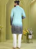 Amazing Sky Blue Thread Embroidery Rayon Traditional Men's Kurta