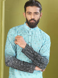 Amazing Sky Blue Thread Embroidery Rayon Traditional Men's Kurta