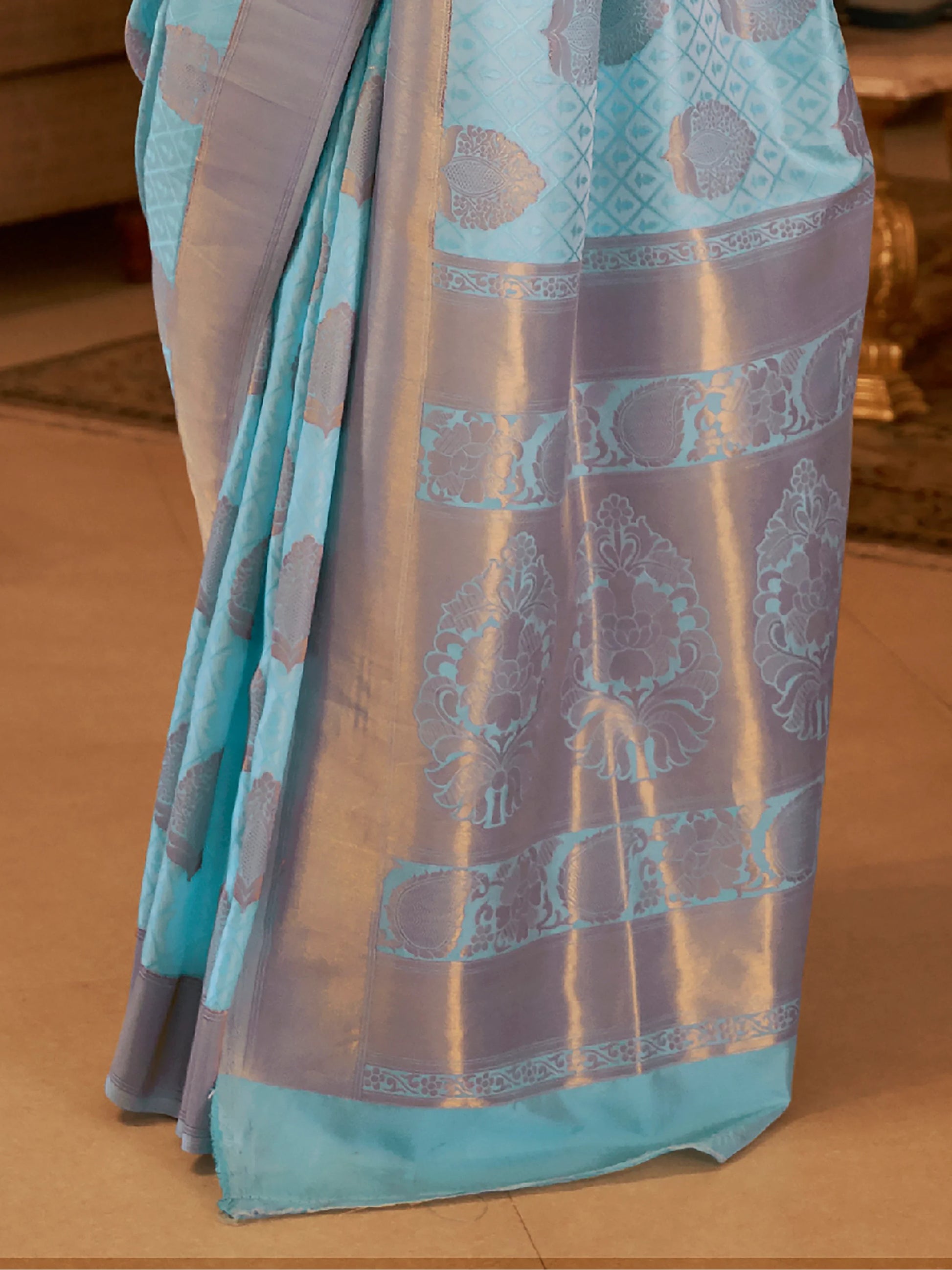 Amazing Sky-Blue Zari Woven Silk Festive Wear Saree With Blouse - Zeel Clothing