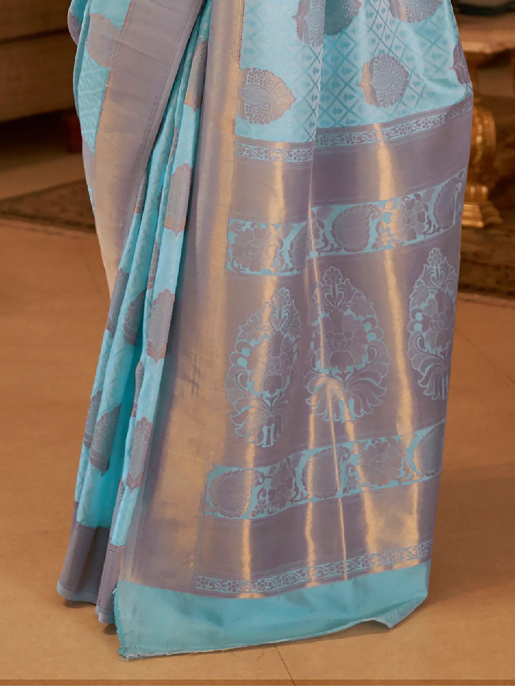 Amazing Sky-Blue Zari Woven Silk Festive Wear Saree With Blouse - Zeel Clothing