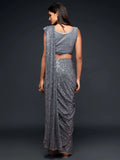 Amazing Slate Grey Sequined Georgette Party Wear Saree - Zeel Clothing