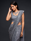 Amazing Slate Grey Sequined Georgette Party Wear Saree - Zeel Clothing