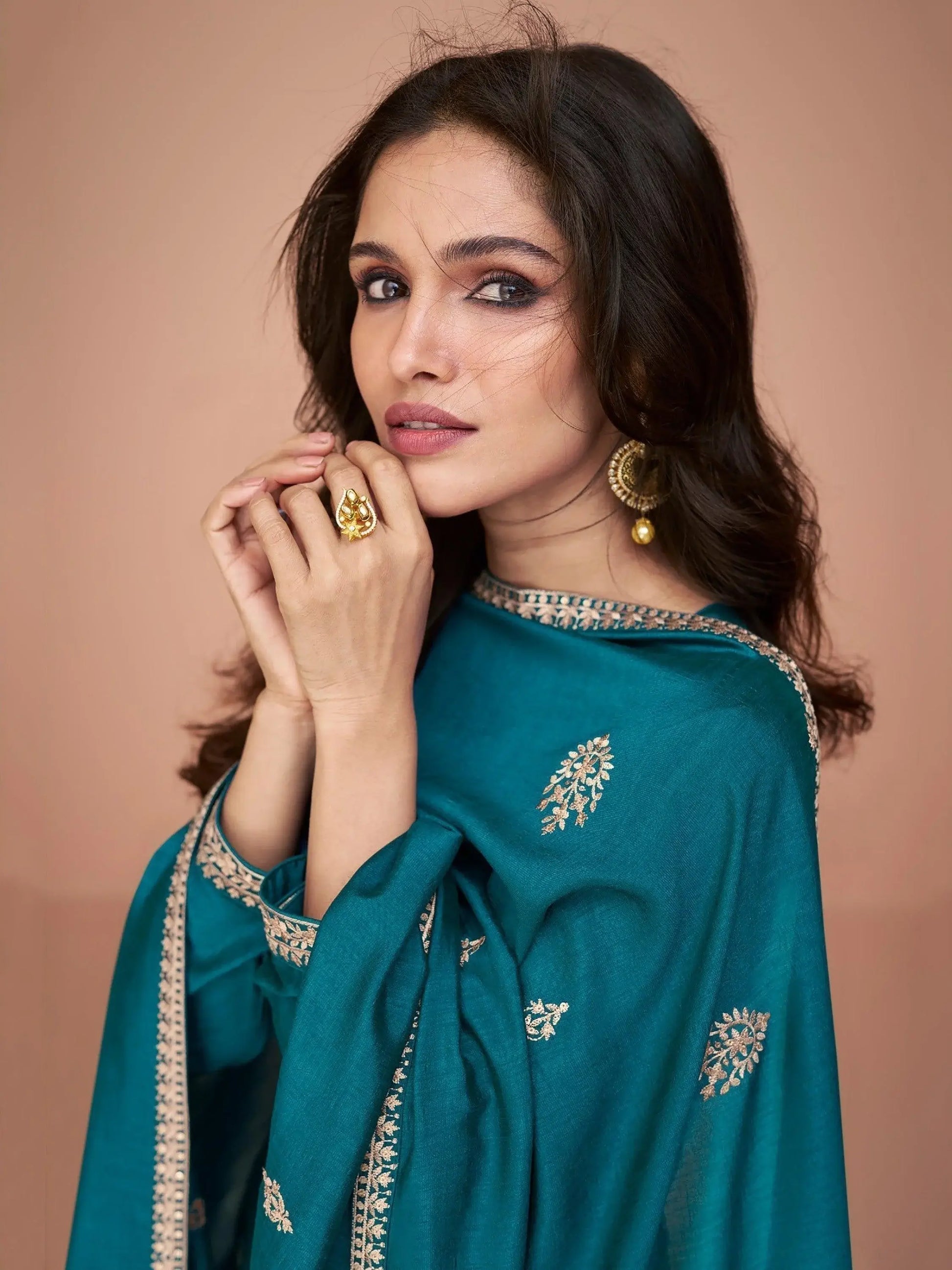 Amazing Teal Blue Embroidered Silk Occasions Wear Palazzo Suit - Zeel Clothing
