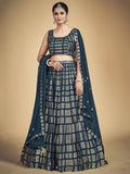 Amazing Teal Blue Sequins Georgette Reception Wear Lehenga Choli - Zeel Clothing