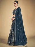 Amazing Teal Blue Sequins Georgette Reception Wear Lehenga Choli - Zeel Clothing