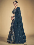 Amazing Teal Blue Sequins Georgette Reception Wear Lehenga Choli - Zeel Clothing