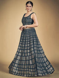 Amazing Teal Blue Sequins Georgette Reception Wear Lehenga Choli - Zeel Clothing
